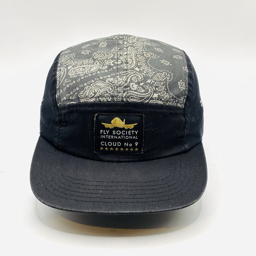 Fly Society International Cloud 9 Black Bandana Streetwear StrapBack Hat Cap